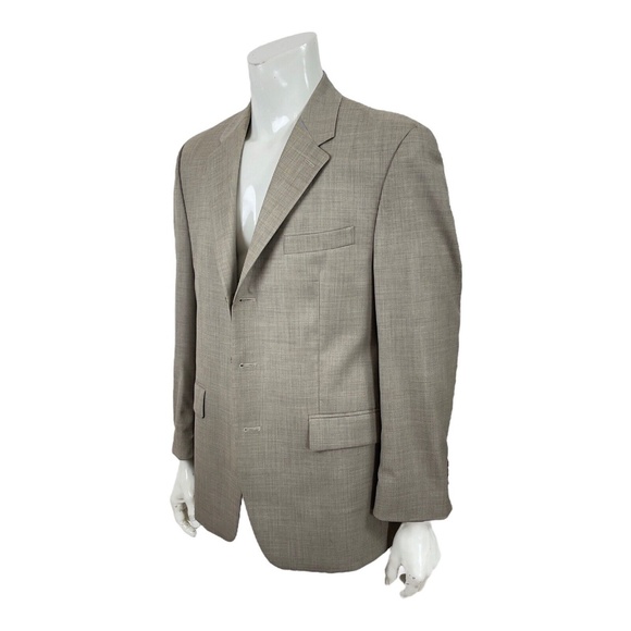 Ralph Lauren Macys Plain Weave Pure Wool Beige Blazer Jacket Sport Coat Mens 42R - Picture 1 of 12